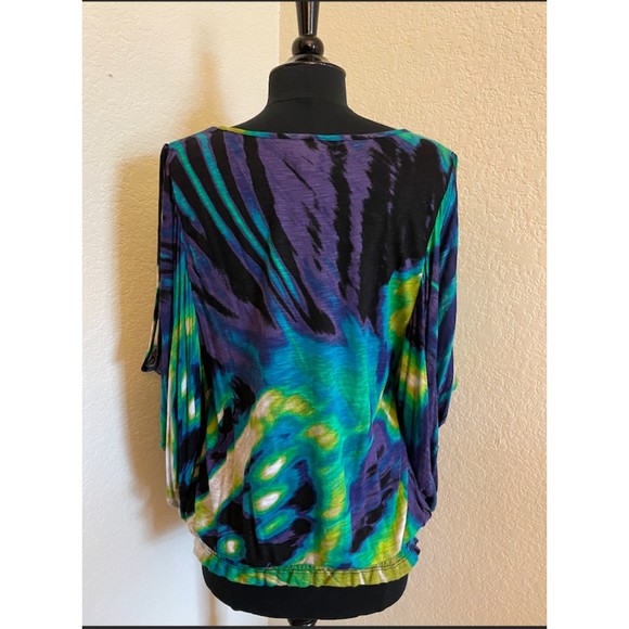 Worthington Multicolor Cold Shoulder Top Sz M - Picture 2 of 6